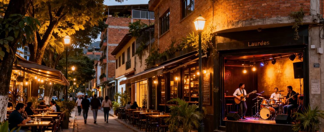 Where can you find live music venues in Laureles, Medellín?