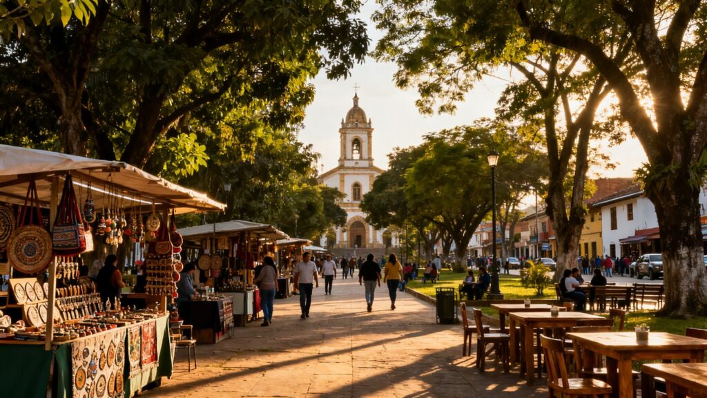 What should you know before visiting the local artisan market at Sabaneta Park?